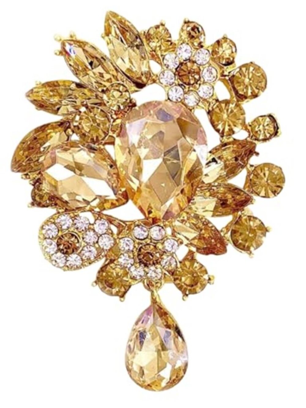 Champagne Gold Brooches for Women Large Teardrop Bouquet Pin